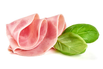 Canvas Print - Boiled Ham Slices, close-up, isolated on white background.