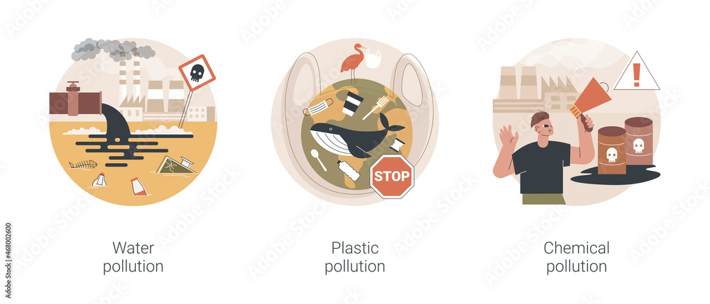 Environmental issue abstract concept vector illustration set. Water ...