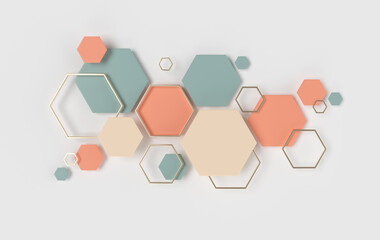 Wall Mural - Hexagonal abstract background, depth of field effect. Modern cellular honeycomb 3d panel with hexagons. Ceramic, metallic tile. 3d wall texture.  Geometric background for interior wallpaper design