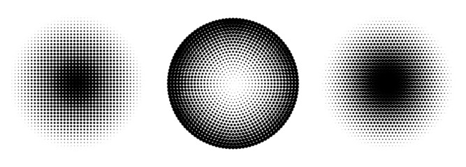 Fototapete - Set of halftone circles. Abstract dotted background. Texture of black dots. Monochrome gradient background. Vector illustration.