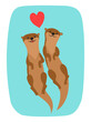 Vector card with cartoon otter couple for Valentines Day.