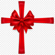 © Olga Moonlight - Beautiful red bow with crosswise ribbons with shadow, isolated on transparent background. Transparency only in vector format