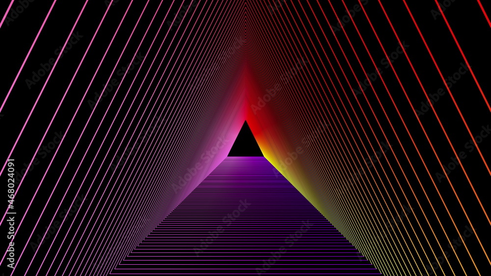 Terminator Line Shadow Glowing lines with 3d render of futuristic linear design. Corridor is ...