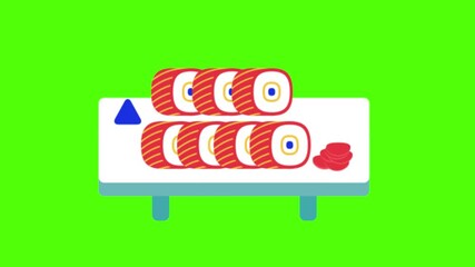 Sticker - An animation of a plate of sushi on a green screen background for chroma keying