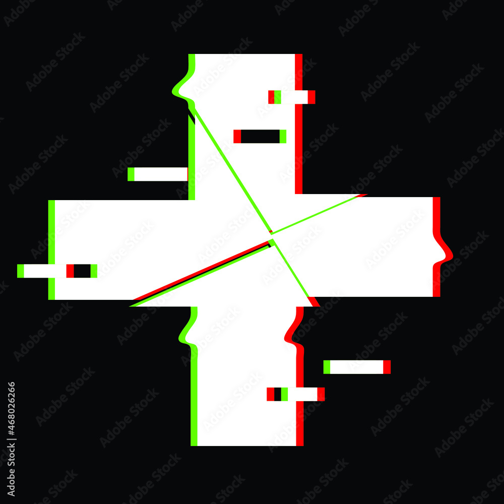 Distorted Cross Element Vector Glitch distorted geometric shape . Minimal art design . Noise destroyed ...
