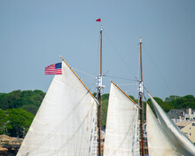 Mast Of The Ship With American Flag