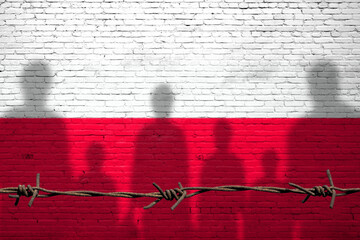 The refugees migrate to Poland . Silhouette of illegal immigrants . Europe union migration policy