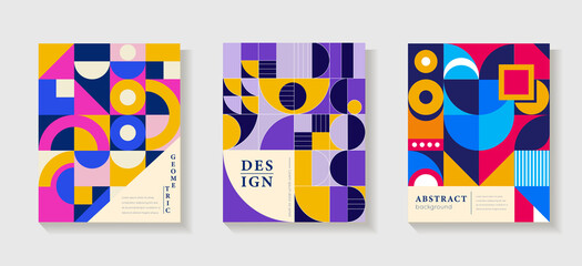 Abstract vector geometric covers for your design. Banners with a simple geometric pattern. Minimal design. Bauhaus style.Vector illustration.