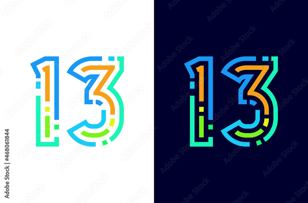Number 13 digital logo with colorful line Stock Vector | Adobe Stock