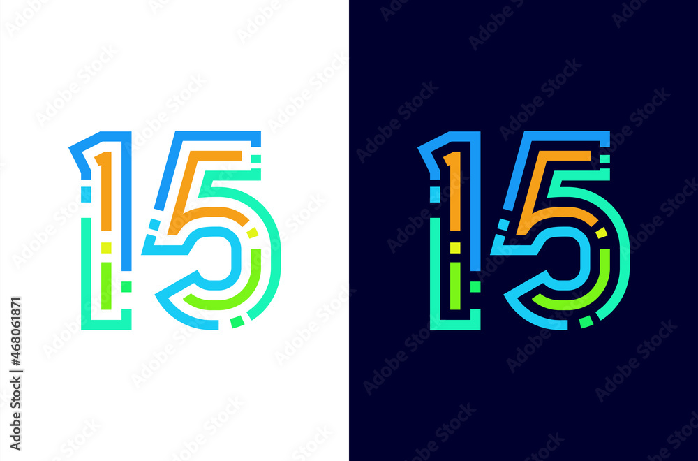 Number 15 digital logo with colorful line Stock Vector | Adobe Stock