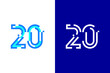 Number 20 digital logo. Numbers design with technology concept. Line logo and pixel
