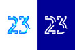 Number 23 digital logo. Numbers design with technology concept. Line logo and pixel