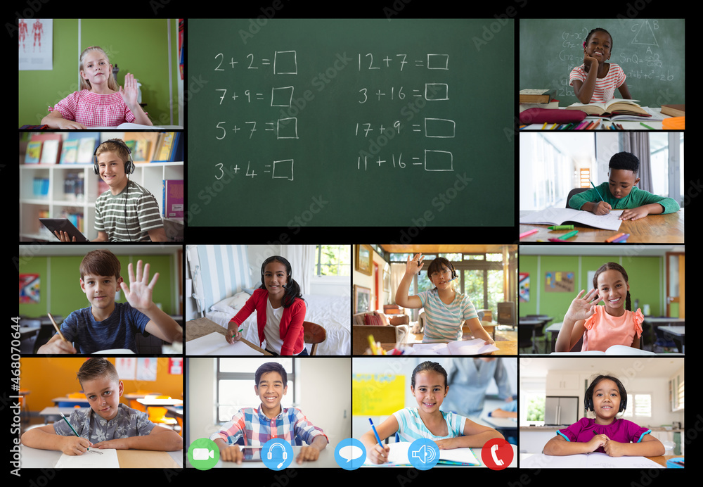 Video call interface with schoolchildren on screen Stock Photo | Adobe ...
