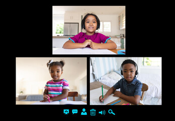 Sticker - Video call interface with schoolchildren on screen