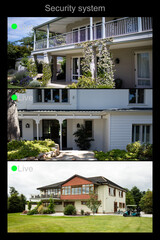 Sticker - Composition of three security camera screens with houses and gardens