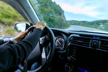 Driving car on the highway road