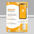 © ahmad - Mobile Apps Flyer template. Business brochure flyer design layout. smartphone icons mockup. application presentation. Magazine ads. yellow cover. poster. leaflet. infographics. in A4 size