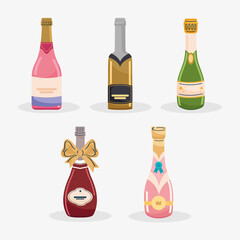 Wall Mural - five champagne elegants bottles