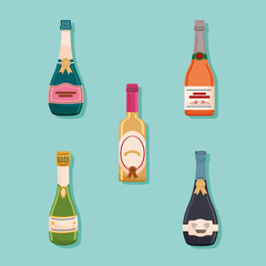 Wall Mural - five champagne drink bottles