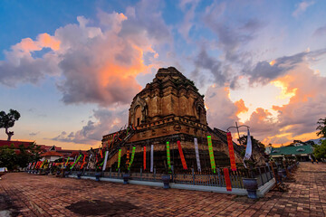 Wall Mural - Chedi Luang Varavihara temple with ancient large pagoda is 700 years in Chiang Mai, Thailand