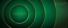 Luxury Green Background Vector. Abstract Emerald And Golden Lines Background With Glow Effect. Modern Style Wallpaper For Poster, Ads, Sale Banner, Business Presentation And Packaging Design.