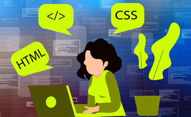 Wall Mural - 2d illustration web programmer women

