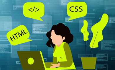 Wall Mural - 2d illustration web programmer women

