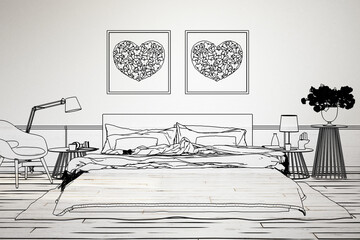 Wall Mural - Cosy Summer Colors Bedroom Arrangement (illustration) - 3D Visualization