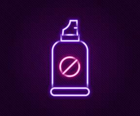 Sticker - Glowing neon line Spray against insects icon isolated on black background. Colorful outline concept. Vector