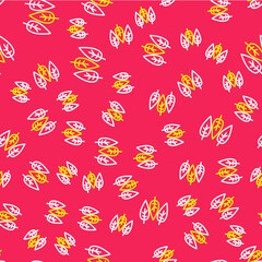 Sticker - Line Leaf icon isolated seamless pattern on red background. Leaves sign. Fresh natural product symbol. Vector