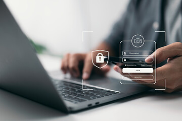 Poster - Cyber security, information security, and encryption are all terms that have been used to describe the concept of cyber security. User login, secure access to the user personal information.