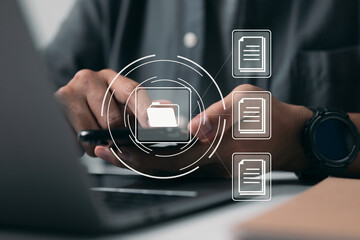 Leinwandbilder - Documentation in an enterprise with ERP, use a Document Management System (DMS), an online documentation database, and process automation. Business technology for corporations.