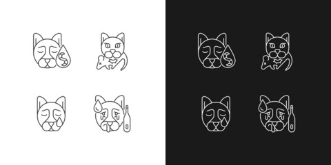 Poster - Pet infections linear icons set for dark and light mode. Parasite caused diseases. Contagious viral illness. Customizable thin line symbols. Isolated vector outline illustrations. Editable stroke