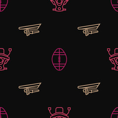 Sticker - Set line Snowmobile, Hang glider and Rugby ball on seamless pattern. Vector