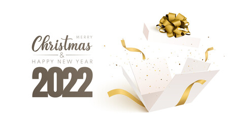 Wall Mural - Happy New Year and Merry Christmas banner. 2022 vector background. Christmas greeting card.