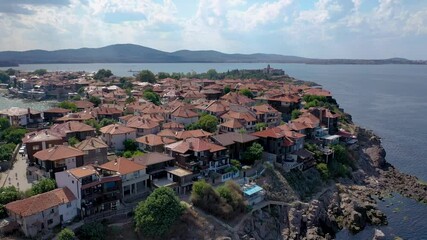 Wall Mural - Drone 4 video of Old Town of Sozopol town on the Black Sea coast in Bulgaria