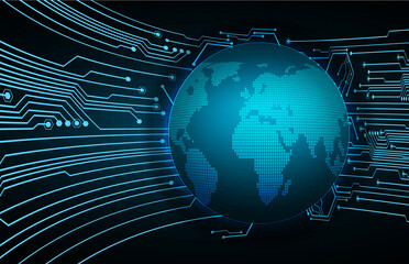 world binary circuit board future technology, blue hud cyber security concept background
