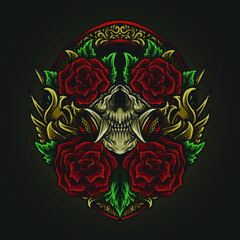 Wall Mural - artwork illustration and t shirt design skull mask and rose  engraving ornament