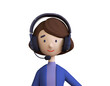 Call center staff talking and provide services to customers via headphones and microphone cable. Call center, customer support, telemarketing agents. Trendy 3d illustration.	