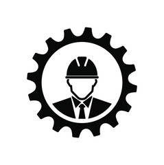 Sticker - engineer icon on white background