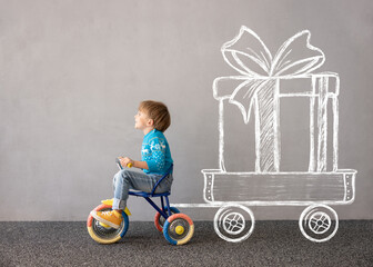 Canvas Print - Happy child wearing Christmas costume