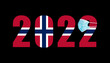 2022 with flag of Norway and medical mask for protection against covid on black background