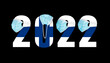 2022 with flag of Finland and medical mask for protection against covid on black background