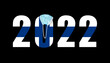 2022 with flag of Finland and medical mask for protection against covid on black background