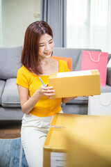 Poster - woman open delivery boxes