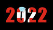 2022 with flag of Switzerland and medical mask for protection against covid on black background
