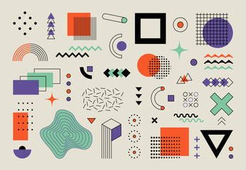 memphis geometric shapes. abstract retro design elements, set of modern hipster figures 80s 90s styl