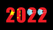 2022 with flag of China and medical mask for protection against covid on black background