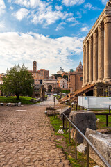 Wall Mural - Old paved road crossing the ancient roman forum