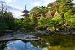 View of Rinno-Ji Temple among the trees in Sendai, Japan